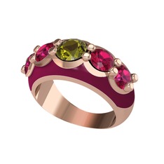 Peridot ve rodolit garnet 18 ayar rose altın yüzük (Bordo kırmızı mineli)