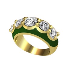 Aura Yüzük - Beyaz zirkon ve swarovski 14 ayar altın yüzük (Yeşil mineli) #2wq3ds