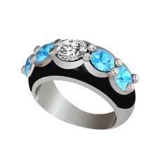 Aura Yüzük - Elmas ve akuamarin 925 ayar gümüş yüzük (0.68 karat, siyah mineli) #2zqvz5