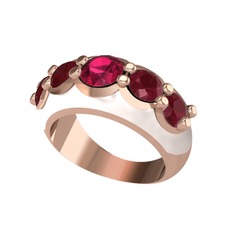 Rodolit garnet ve kök yakut 925 ayar rose altın kaplama gümüş yüzük (Beyaz mineli)