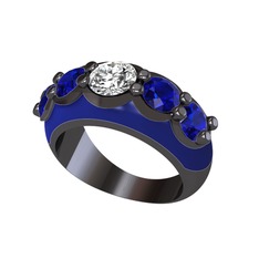 Aura Yüzük - Swarovski ve lab safir 925 ayar siyah rodyum kaplama gümüş yüzük (Lacivert mineli) #37jjcc
