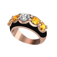 Aura Yüzük - Swarovski ve sitrin 8 ayar rose altın yüzük (Siyah mineli) #3ec6e7