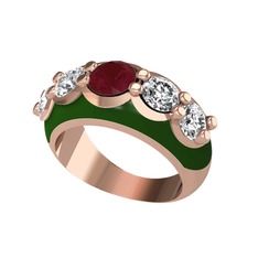 Aura Yüzük - Kök yakut ve swarovski 8 ayar rose altın yüzük (Yeşil mineli) #3fz2tm
