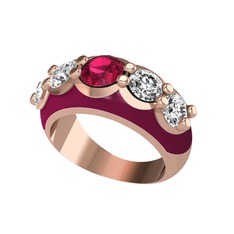 Rodolit garnet ve beyaz zirkon 925 ayar rose altın kaplama gümüş yüzük (Bordo kırmızı mineli)
