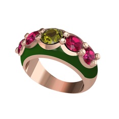 Aura Yüzük - Peridot ve rodolit garnet 14 ayar rose altın yüzük (Yeşil mineli) #3jubjl