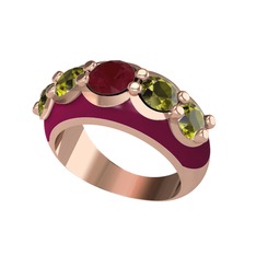 Aura Yüzük - Kök yakut ve peridot 14 ayar rose altın yüzük (Bordo kırmızı mineli) #3kjjeh