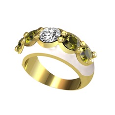 Elmas ve peridot 18 ayar altın yüzük (0.68 karat, beyaz mineli)