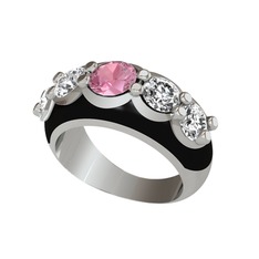 Aura Yüzük - Pembe kuvars ve pırlanta 18 ayar beyaz altın yüzük (2 karat, siyah mineli) #3xapji