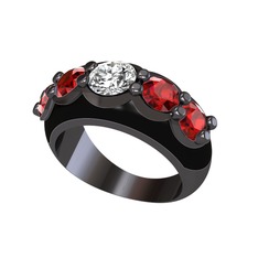Aura Yüzük - Beyaz zirkon ve garnet 925 ayar siyah rodyum kaplama gümüş yüzük (Siyah mineli) #42eadu