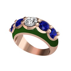 Aura Yüzük - Swarovski ve lab safir 14 ayar rose altın yüzük (Yeşil mineli) #44zvvv