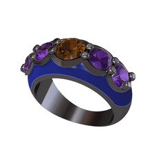 Aura Yüzük - Dumanlı kuvars ve ametist 925 ayar siyah rodyum kaplama gümüş yüzük (Lacivert mineli) #4au1lc
