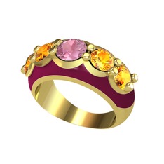 Pembe kuvars ve sitrin 8 ayar altın yüzük (Bordo kırmızı mineli)