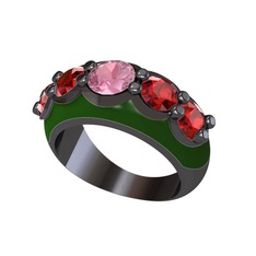 Aura Yüzük - Pembe kuvars ve garnet 925 ayar siyah rodyum kaplama gümüş yüzük (Yeşil mineli) #4vz3xb