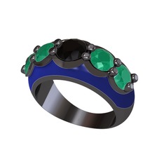 Aura Yüzük - Siyah zirkon ve kök zümrüt 925 ayar siyah rodyum kaplama gümüş yüzük (Lacivert mineli) #5cda98