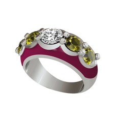 Aura Yüzük - Elmas ve peridot 925 ayar gümüş yüzük (0.68 karat, bordo kırmızı mineli) #5cybh1