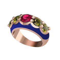 Aura Yüzük - Rodolit garnet ve peridot 8 ayar rose altın yüzük (Lacivert mineli) #5va3lt