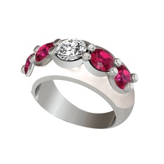Swarovski ve rodolit garnet 925 ayar gümüş yüzük (Beyaz mineli)