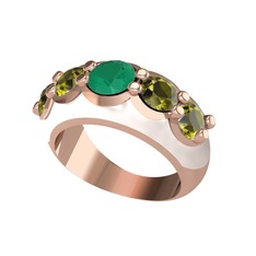 Kök zümrüt ve peridot 14 ayar rose altın yüzük (Beyaz mineli)