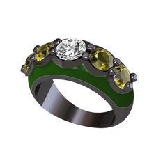 Beyaz zirkon ve peridot 925 ayar siyah rodyum kaplama gümüş yüzük (Yeşil mineli)