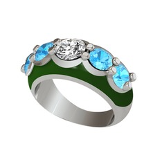 Aura Yüzük - Elmas ve akuamarin 925 ayar gümüş yüzük (0.68 karat, yeşil mineli) #6rwxnx