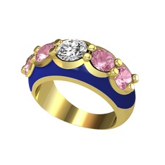 Aura Yüzük - Beyaz zirkon ve pembe kuvars 18 ayar altın yüzük (Lacivert mineli) #6t2ld4