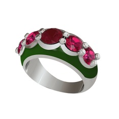 Kök yakut ve rodolit garnet 18 ayar beyaz altın yüzük (Yeşil mineli)