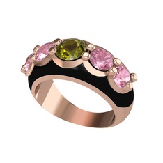 Aura Yüzük - Peridot ve pembe kuvars 925 ayar rose altın kaplama gümüş yüzük (Siyah mineli) #6yqw8k