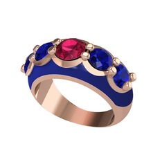 Aura Yüzük - Rodolit garnet ve lab safir 14 ayar rose altın yüzük (Lacivert mineli) #7060yd