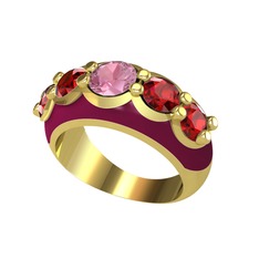 Pembe kuvars ve garnet 8 ayar altın yüzük (Bordo kırmızı mineli)