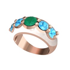 Aura Yüzük - Kök zümrüt ve akuamarin 18 ayar rose altın yüzük (Beyaz mineli) #7d0k6k