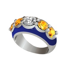 Swarovski ve sitrin 8 ayar beyaz altın yüzük (Lacivert mineli)