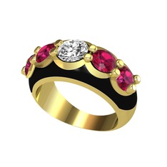 Aura Yüzük - Elmas ve rodolit garnet 8 ayar altın yüzük (0.68 karat, siyah mineli) #7s00lw