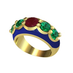 Aura Yüzük - Kök yakut ve yeşil kuvars 8 ayar altın yüzük (Lacivert mineli) #7uhpc9
