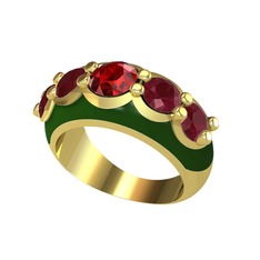 Garnet ve kök yakut 14 ayar altın yüzük (Yeşil mineli)