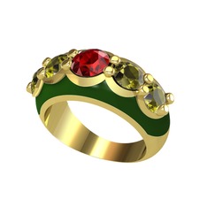 Garnet ve peridot 18 ayar altın yüzük (Yeşil mineli)