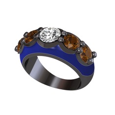 Aura Yüzük - Swarovski ve dumanlı kuvars 925 ayar siyah rodyum kaplama gümüş yüzük (Lacivert mineli) #868x4a