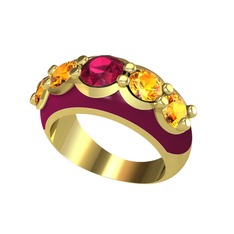 Rodolit garnet ve sitrin 925 ayar altın kaplama gümüş yüzük (Bordo kırmızı mineli)
