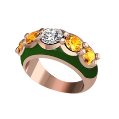 Aura Yüzük - Swarovski ve sitrin 8 ayar rose altın yüzük (Yeşil mineli) #8hssb7