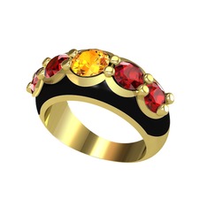 Aura Yüzük - Sitrin ve garnet 8 ayar altın yüzük (Siyah mineli) #8jktki