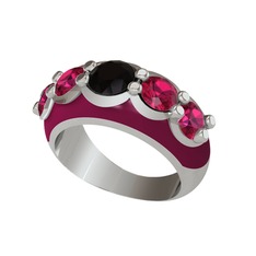 Aura Yüzük - Siyah zirkon ve rodolit garnet 14 ayar beyaz altın yüzük (Bordo kırmızı mineli) #8nu78p
