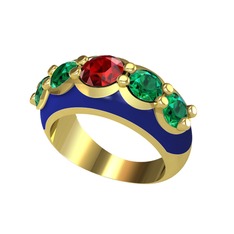 Aura Yüzük - Garnet ve yeşil kuvars 8 ayar altın yüzük (Lacivert mineli) #99nxqo