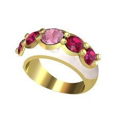 Aura Yüzük - Pembe kuvars ve rodolit garnet 8 ayar altın yüzük (Beyaz mineli) #9fyf39