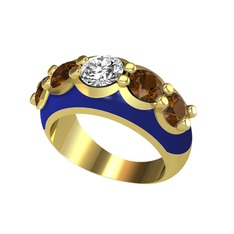 Swarovski ve dumanlı kuvars 14 ayar altın yüzük (Lacivert mineli)
