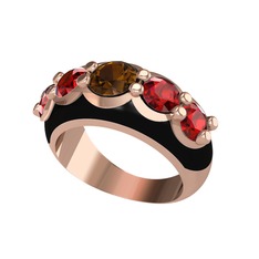Aura Yüzük - Dumanlı kuvars ve garnet 8 ayar rose altın yüzük (Siyah mineli) #9qj6cw