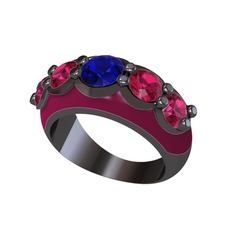 Aura Yüzük - Lab safir ve rodolit garnet 925 ayar siyah rodyum kaplama gümüş yüzük (Bordo kırmızı mineli) #9zwwi1