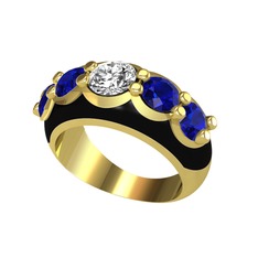 Aura Yüzük - Swarovski ve lab safir 925 ayar altın kaplama gümüş yüzük (Siyah mineli) #a05aie