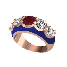 Kök yakut ve swarovski 8 ayar rose altın yüzük (Lacivert mineli)