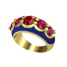 Aura Yüzük - Garnet ve rodolit garnet 18 ayar altın yüzük (Lacivert mineli) #a9idjz