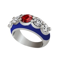 Aura Yüzük - Garnet ve swarovski 14 ayar beyaz altın yüzük (Lacivert mineli) #ac99xx