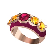 Aura Yüzük - Rodolit garnet ve sitrin 14 ayar rose altın yüzük (Bordo kırmızı mineli) #af42m8